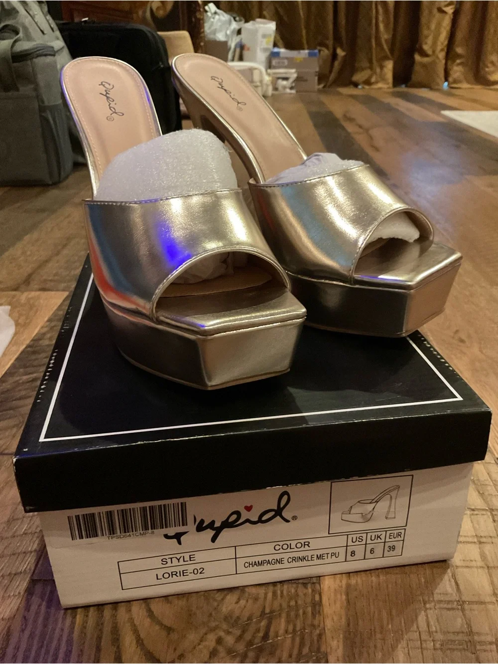 Qupid Metallic Gold Open-Toe Platform Mule Heels